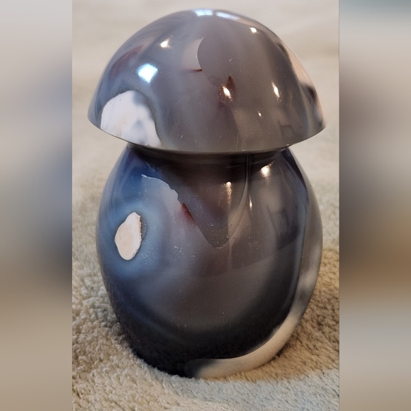Grey Blue Orca Agate Fat Mushroom Carving- Large - Picture 12 of 16
